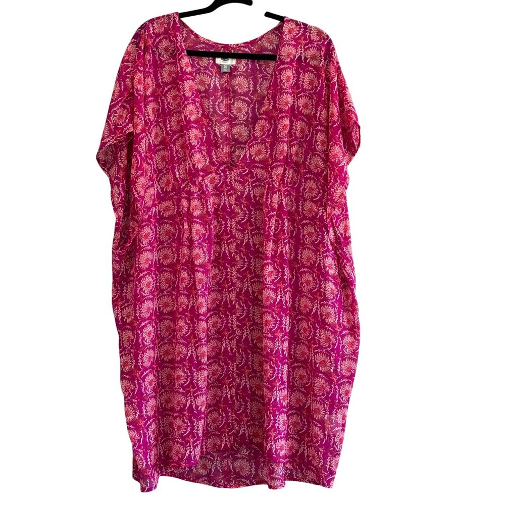 Old Navy XXL Tall Swim Cover Up Floral Chiffon Beach Dress Pink Plus Vacation 2X